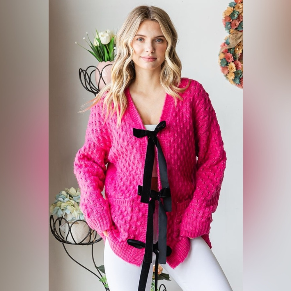 First Love Tie Closure Open Knit Cardigan